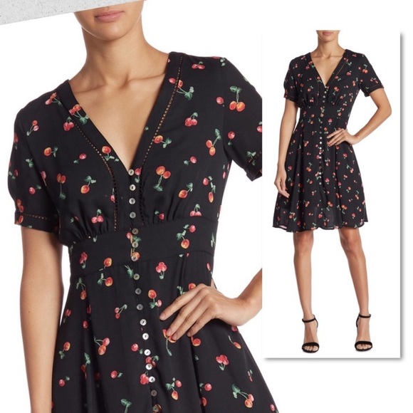 Retro Cherry Print Front Button Dress - Picture 11 of 16